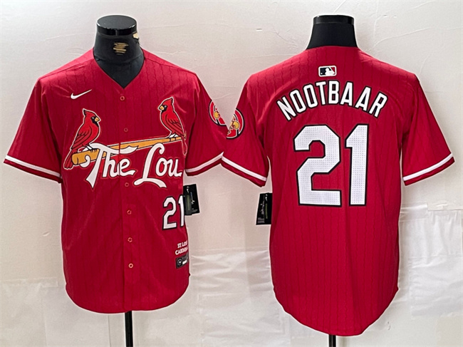 Men's St. Louis Cardinals #21 Lars Nootbaar Red 2024 City Connect Stitched Baseball Jersey